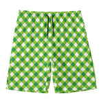 Shamrock Green And White Gingham Print Men's Swim Trunks