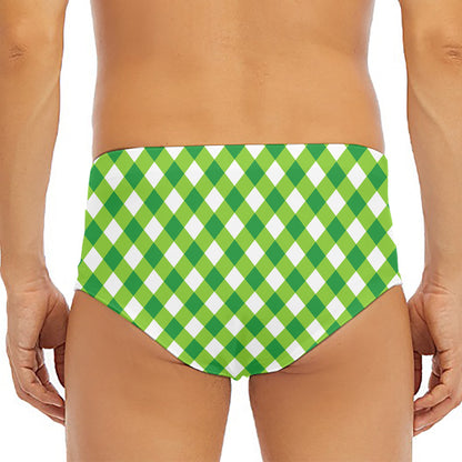 Shamrock Green And White Gingham Print Men's Triangle Swim Briefs