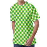Shamrock Green And White Gingham Print Men's Velvet T-Shirt