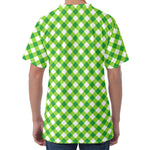 Shamrock Green And White Gingham Print Men's Velvet T-Shirt