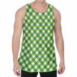Shamrock Green And White Gingham Print Men's Velvet Tank Top