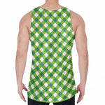 Shamrock Green And White Gingham Print Men's Velvet Tank Top