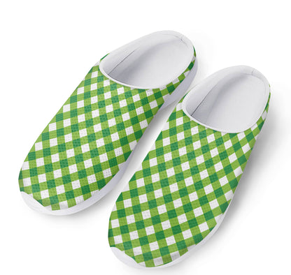 Shamrock Green And White Gingham Print Mesh Casual Shoes