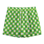 Shamrock Green And White Gingham Print Mesh Shorts
