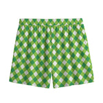Shamrock Green And White Gingham Print Mesh Shorts