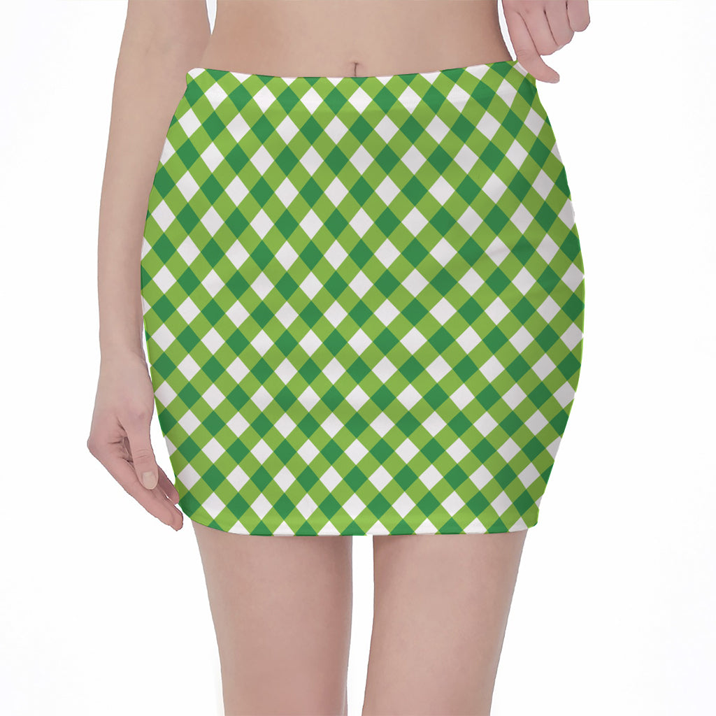 Shamrock Green And White Gingham Print Pencil Mini Skirt