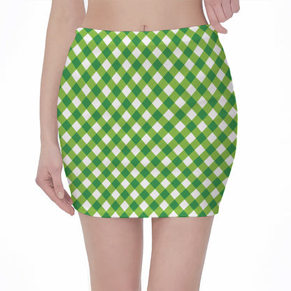 Shamrock Green And White Gingham Print Pencil Mini Skirt