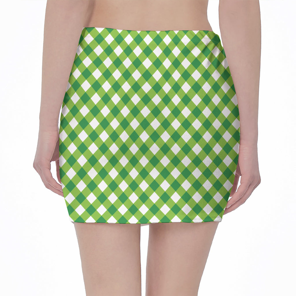 Shamrock Green And White Gingham Print Pencil Mini Skirt