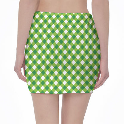Shamrock Green And White Gingham Print Pencil Mini Skirt