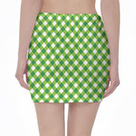 Shamrock Green And White Gingham Print Pencil Mini Skirt