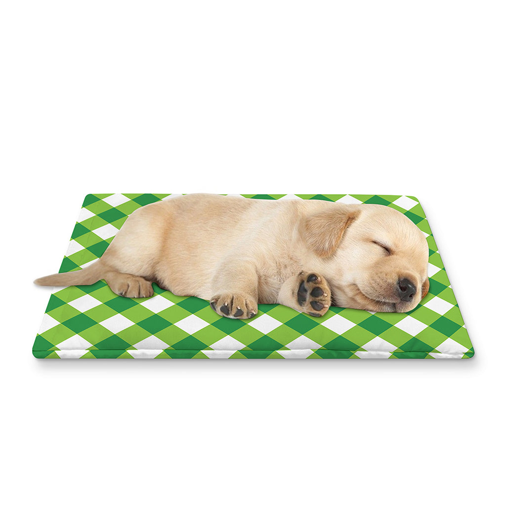 Shamrock Green And White Gingham Print Pet Cooling Mat Cover
