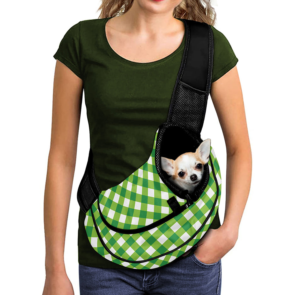 Shamrock Green And White Gingham Print Pet Sling Carrier