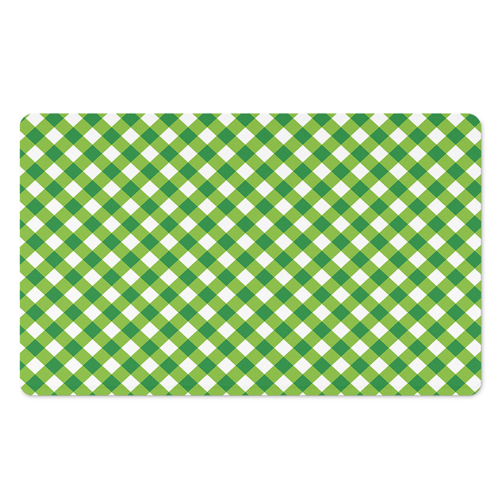 Shamrock Green And White Gingham Print Polyester Doormat