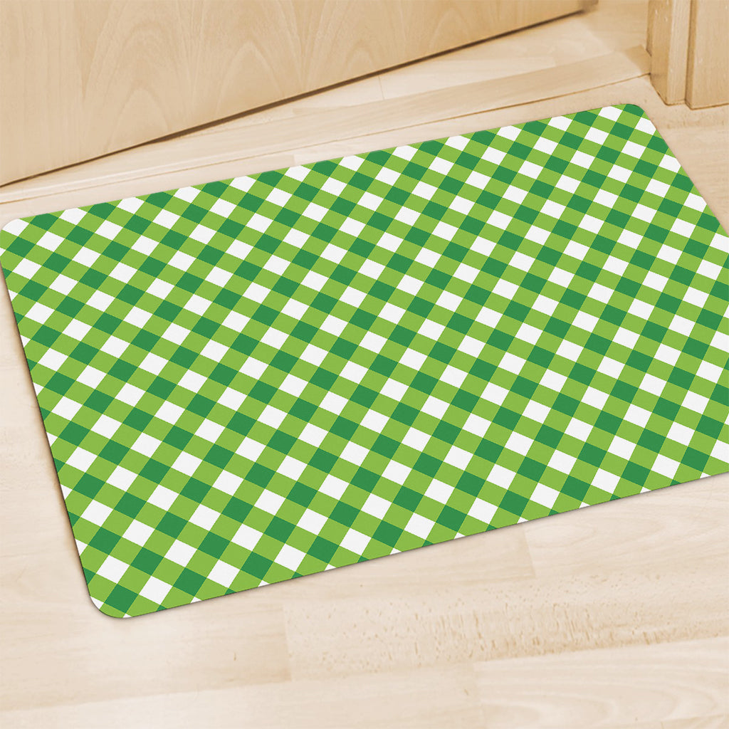 Shamrock Green And White Gingham Print Polyester Doormat