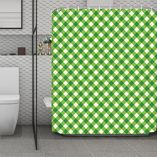 Shamrock Green And White Gingham Print Polyester Shower Curtain