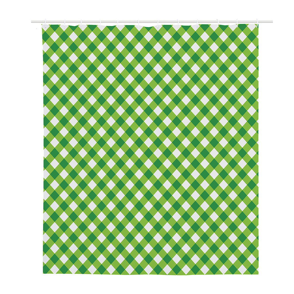 Shamrock Green And White Gingham Print Polyester Shower Curtain