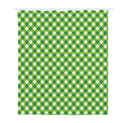 Shamrock Green And White Gingham Print Polyester Shower Curtain