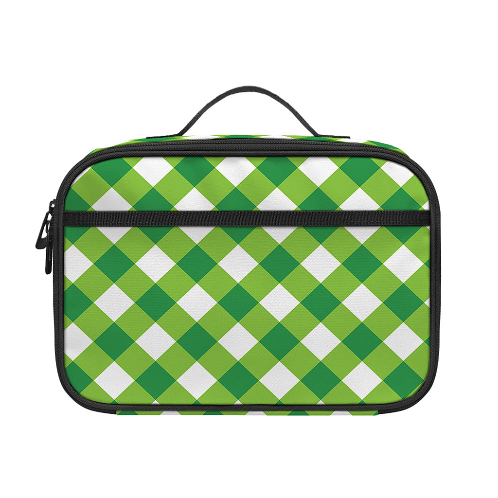 Shamrock Green And White Gingham Print Portable Lunch Bag