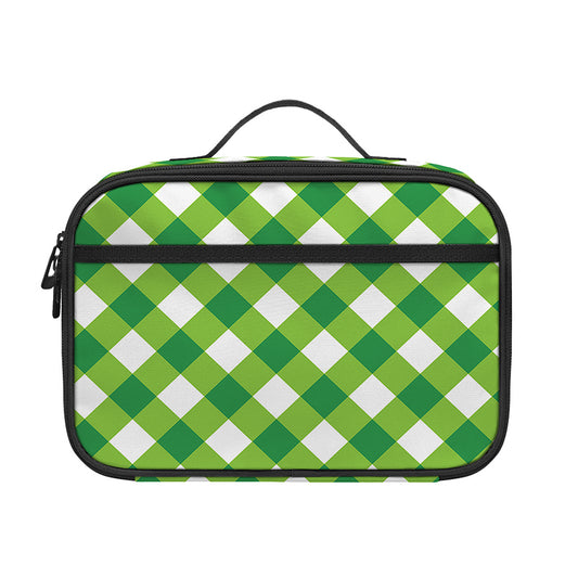 Shamrock Green And White Gingham Print Portable Lunch Bag