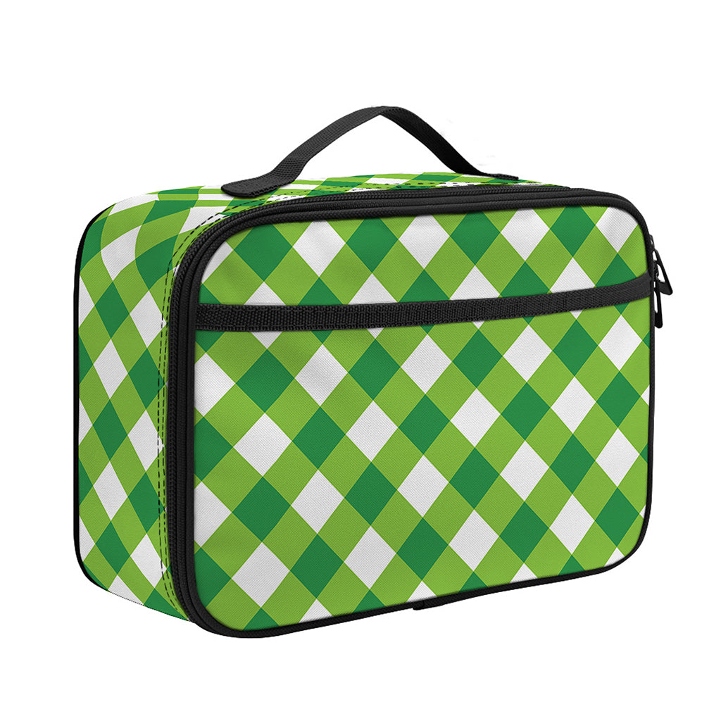 Shamrock Green And White Gingham Print Portable Lunch Bag