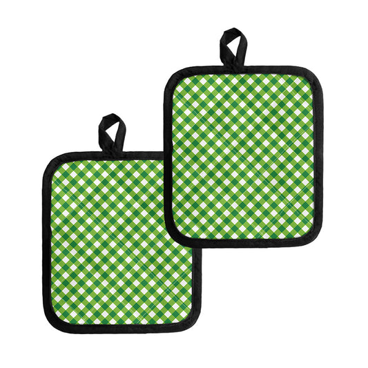 Shamrock Green And White Gingham Print Pot Holders