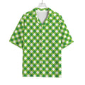 Shamrock Green And White Gingham Print Rayon Hawaiian Shirt