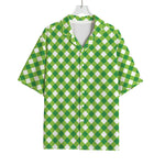 Shamrock Green And White Gingham Print Rayon Hawaiian Shirt