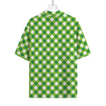 Shamrock Green And White Gingham Print Rayon Hawaiian Shirt
