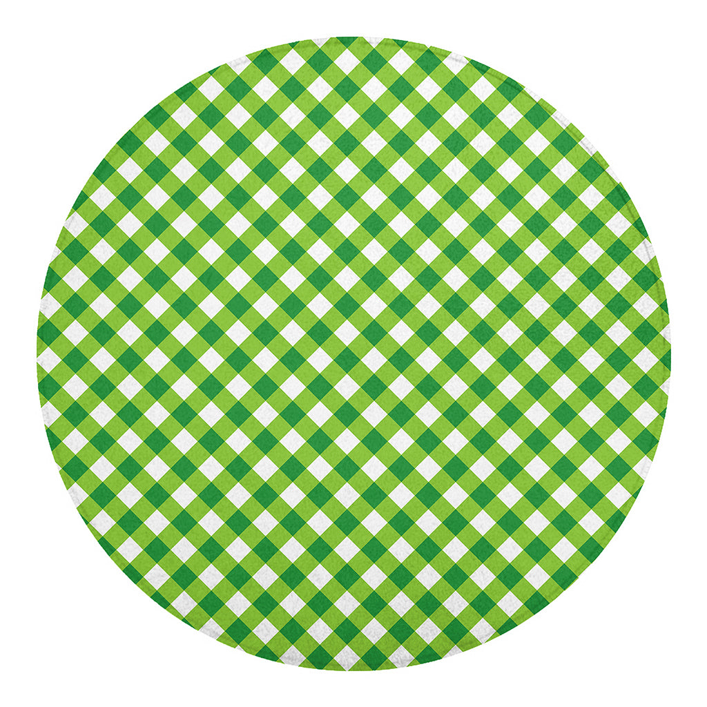 Shamrock Green And White Gingham Print Round Blanket