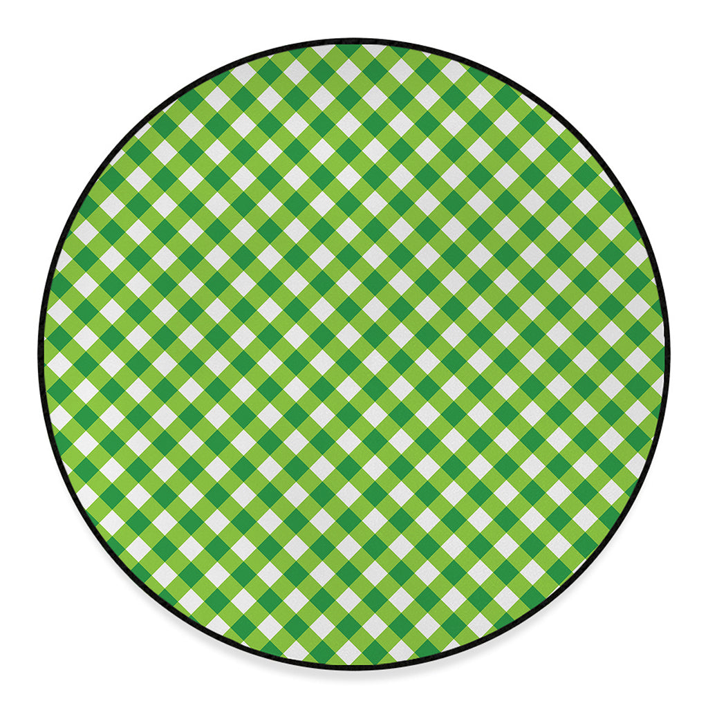 Shamrock Green And White Gingham Print Round Floor Mat