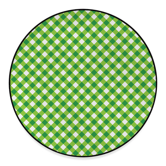 Shamrock Green And White Gingham Print Round Floor Mat