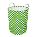 Shamrock Green And White Gingham Print Round Laundry Basket