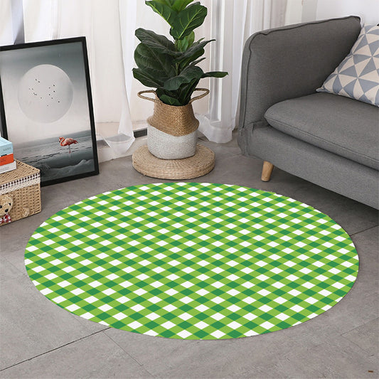Shamrock Green And White Gingham Print Round Rug
