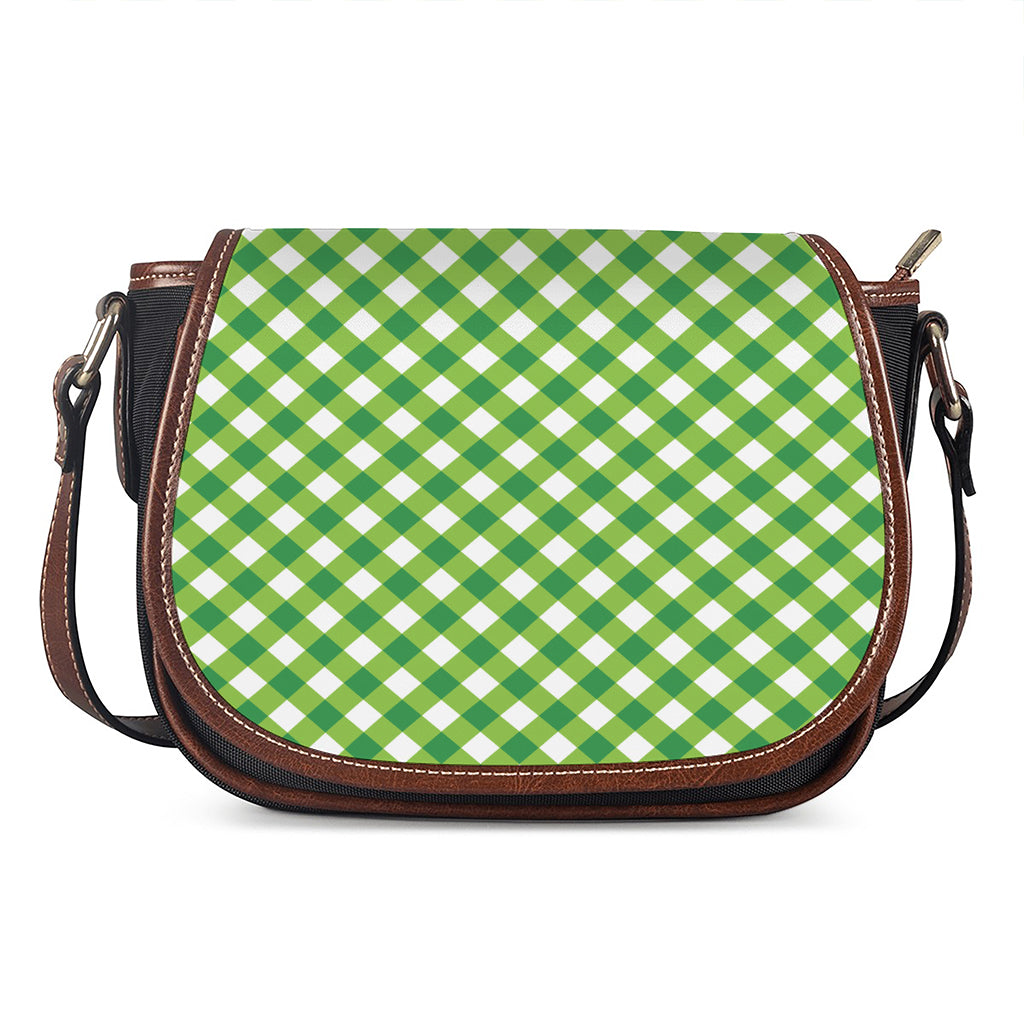 Shamrock Green And White Gingham Print Saddle Bag