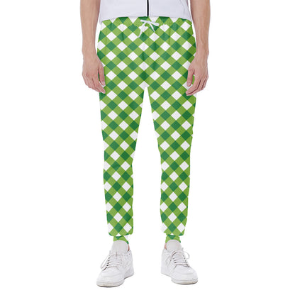 Shamrock Green And White Gingham Print Scuba Joggers