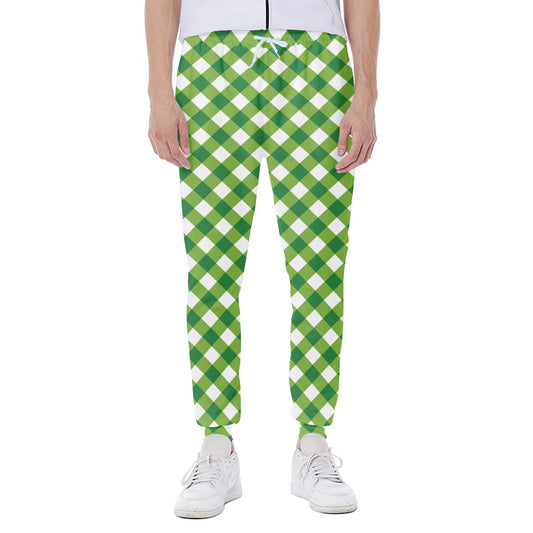 Shamrock Green And White Gingham Print Scuba Joggers