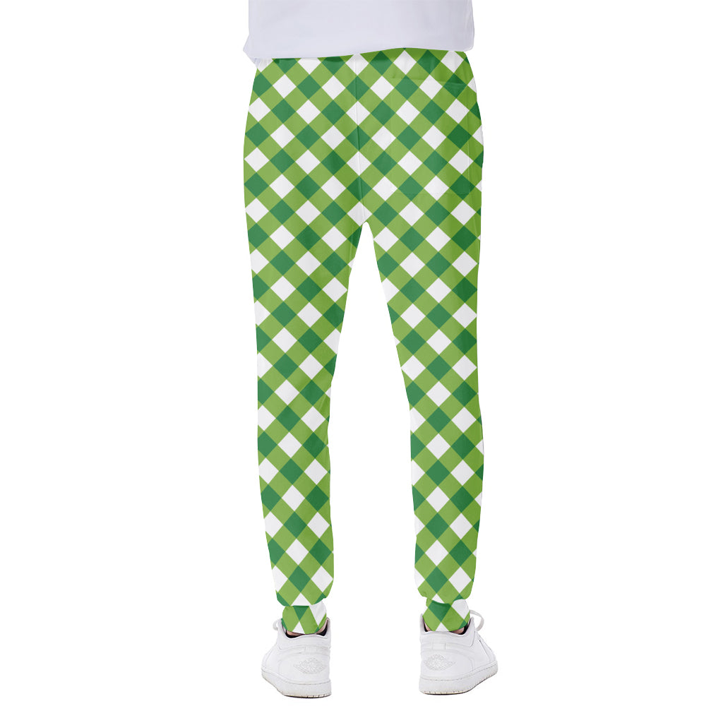 Shamrock Green And White Gingham Print Scuba Joggers