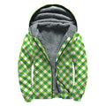 Shamrock Green And White Gingham Print Sherpa Lined Zip Up Hoodie