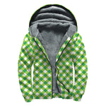 Shamrock Green And White Gingham Print Sherpa Lined Zip Up Hoodie