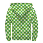 Shamrock Green And White Gingham Print Sherpa Lined Zip Up Hoodie