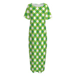 Shamrock Green And White Gingham Print Short Sleeve Long Nightdress