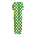 Shamrock Green And White Gingham Print Short Sleeve Long Nightdress