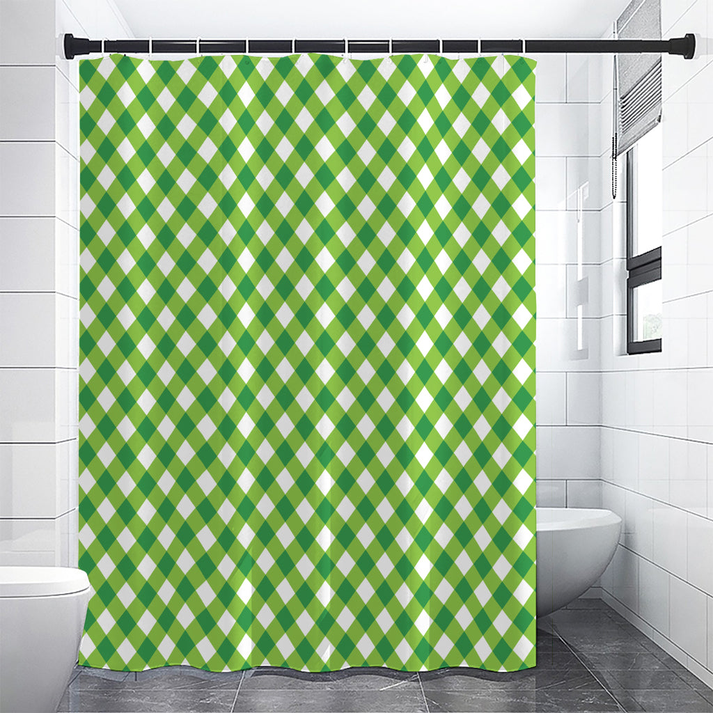 Shamrock Green And White Gingham Print Shower Curtain