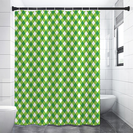 Shamrock Green And White Gingham Print Shower Curtain