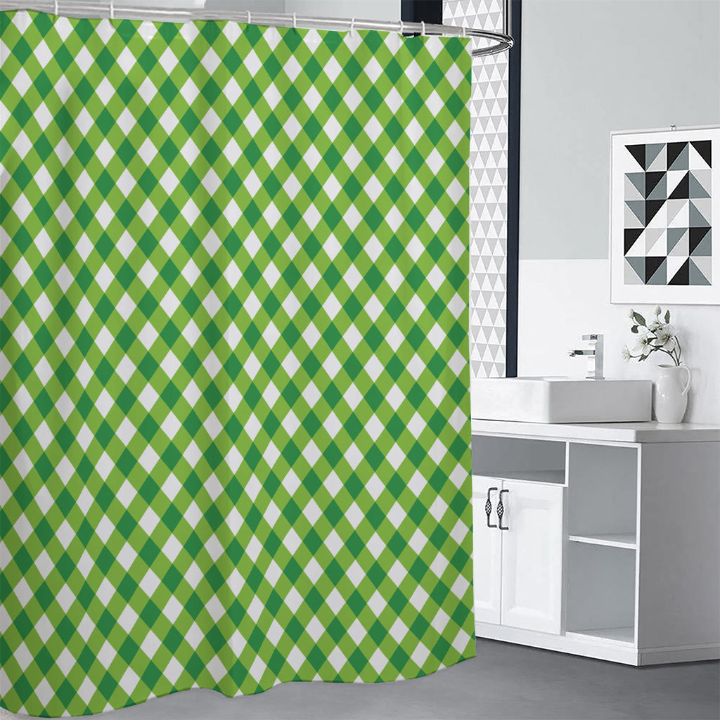 Shamrock Green And White Gingham Print Shower Curtain