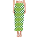 Shamrock Green And White Gingham Print Side Slit Maxi Skirt