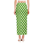 Shamrock Green And White Gingham Print Side Slit Maxi Skirt