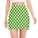 Shamrock Green And White Gingham Print Side Slit Mini Skirt