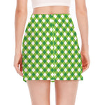 Shamrock Green And White Gingham Print Side Slit Mini Skirt