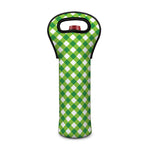 Shamrock Green And White Gingham Print Single Neoprene Wine Tote